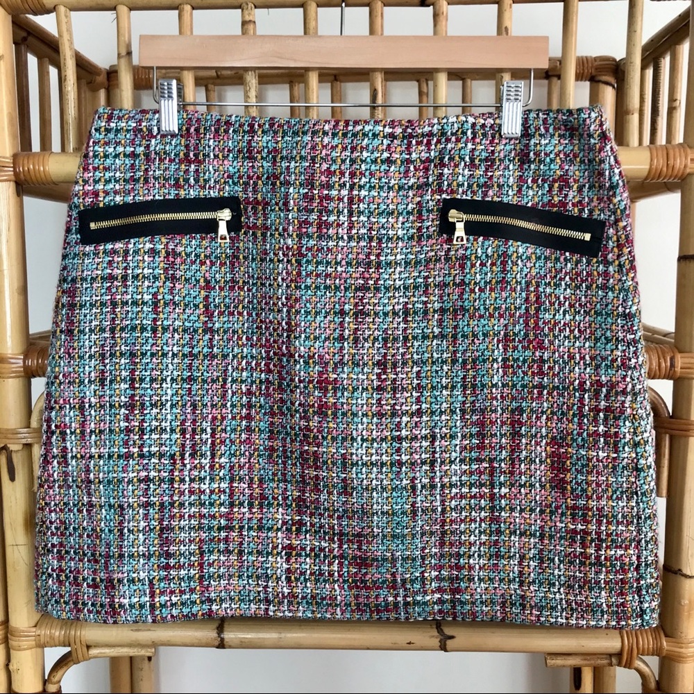 Loft Tweed Boucle Multicolor Mini Skirt, Size 14